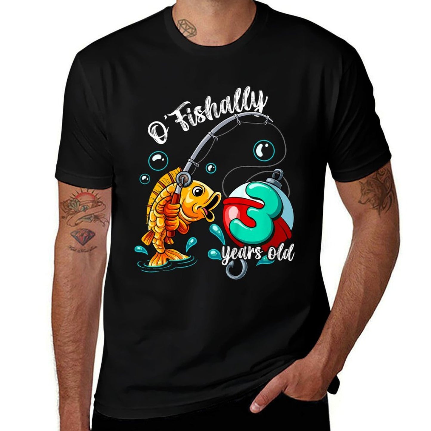 Kids O'fishally 3 Years Old 3rd Birthday Fishing  Tagless Design T-Shirt