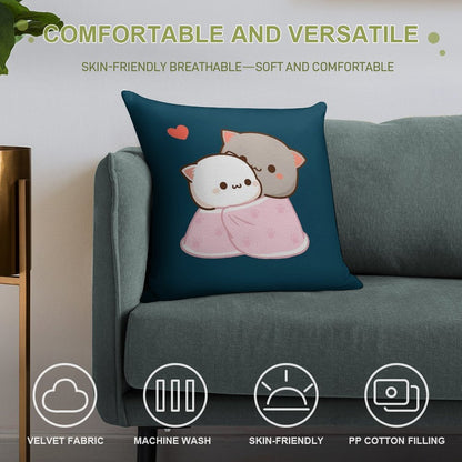 Peach And Goma Cuddling - Mochi Peach Cat Soft Hidden Zipper Throw Pillow