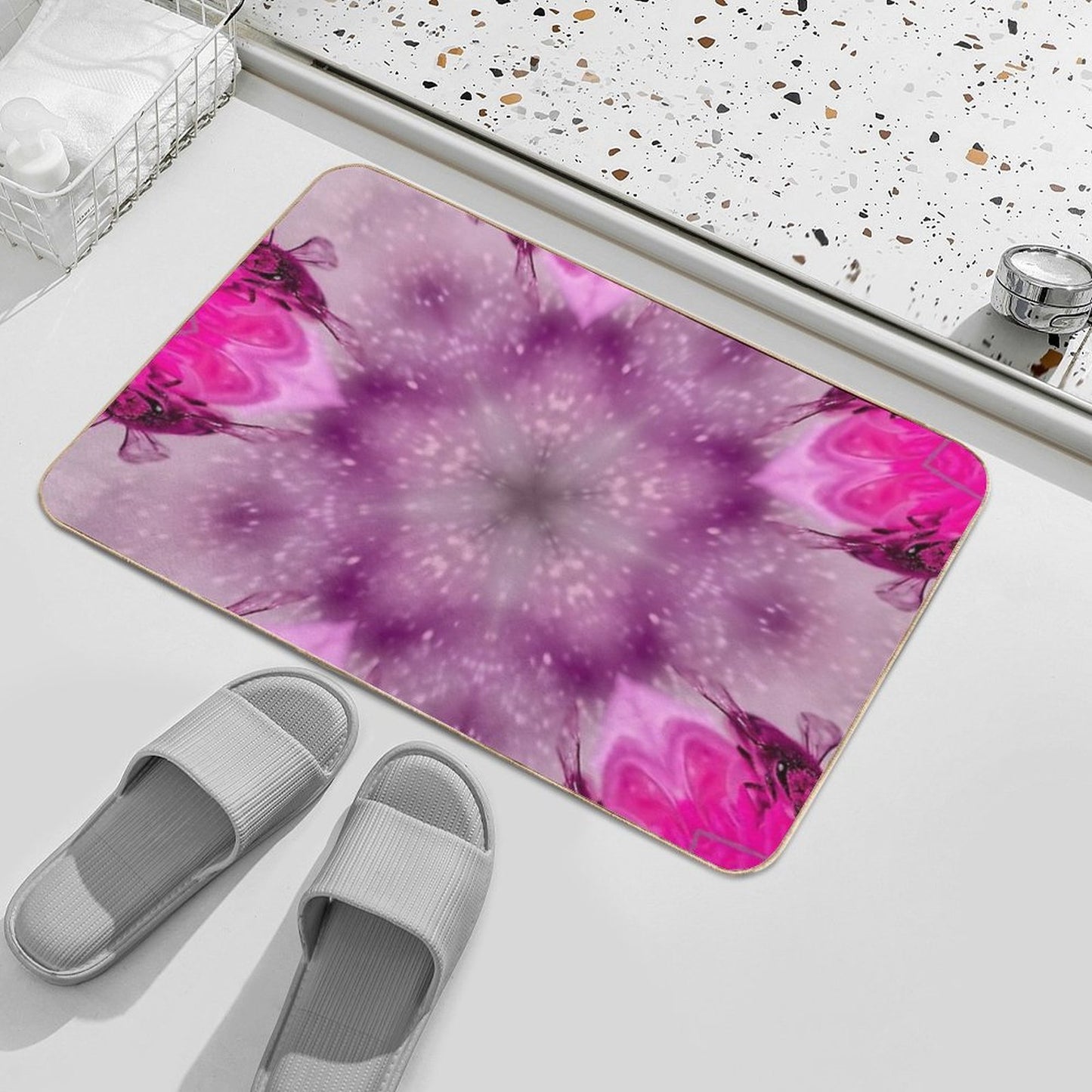 11-Circle Pink Kaleidoscope Pattern with Radiant Symmetry  Easy Maintenance Bath Mat