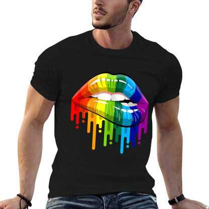 LGBT Rainbow Lip Gay Pride Funny Sexy Cool Lesbian Pride  Rolled Sleeves T-Shirt