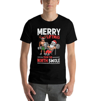 Merry Liftmas from North Swole Muscle Santa Weightlifting  Heathered Texture T-Shirt