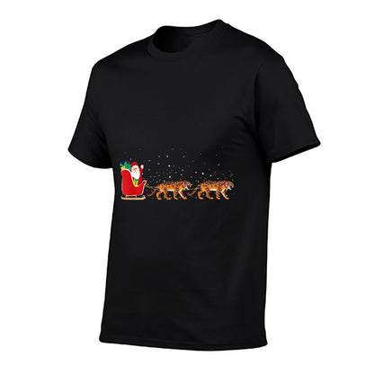 Tiger Santa Christmas Sleigh - Funny Tiger Xmas  Fade-proof Color T-Shirt