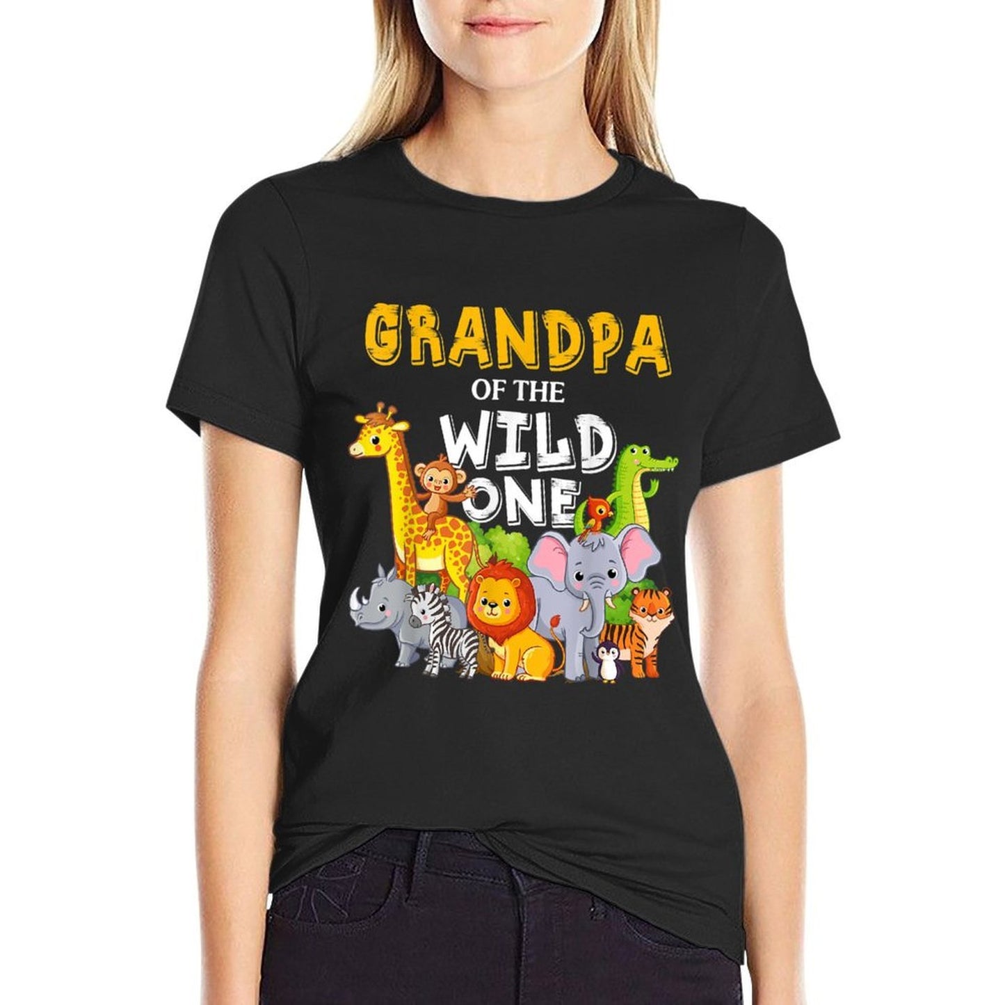 Grandpa of The Wild One Zoo Birthday Safari Jungle Animal  Stretchy T-Shirt