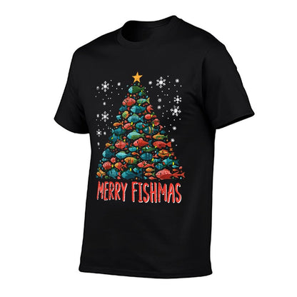 Fish Christmas Tree Merry Fishmas Xmas Boys Kids Men Women  Durable T-Shirt