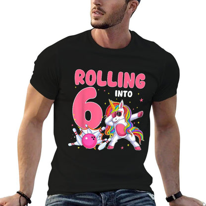 Rolling Into 6 6th Birthday Unicorn Bowling 6 Year Old  Polyester Blend T-Shirt