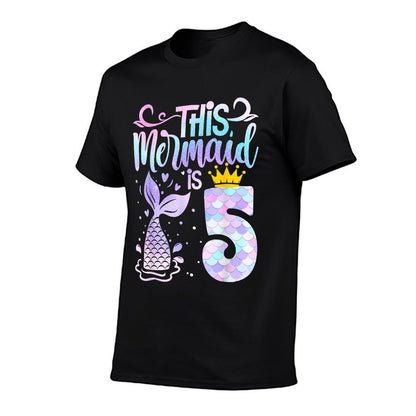 Mermaid 5th Birthday 5 Year Old Girl Five Yrs Happy Bday  Polyester Blend T-Shirt