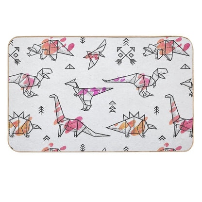 Origami Dinosaurs with Abstract Colorful Splash  Easy Maintenance Bath Mat