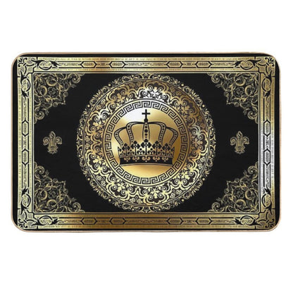 Ornate Baroque Crown Black Gold Greek Key  Multi-Purpose Bath Mat