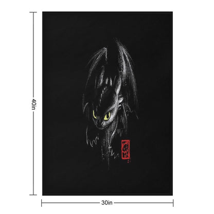 Fury Ink - Fantasy Black Dragon - Animation Movie Compact Throw Blanket