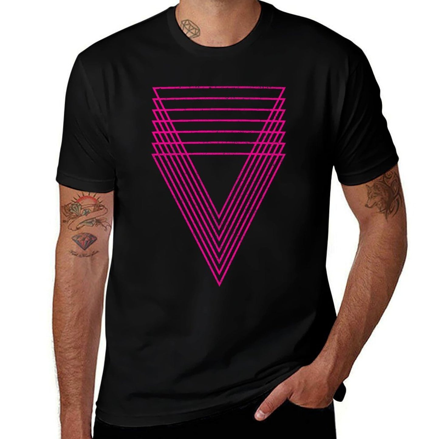 Geometric 7 Overlapping Triangles Geometry Art Distressed Premium  Trendy Pattern T-Shirt