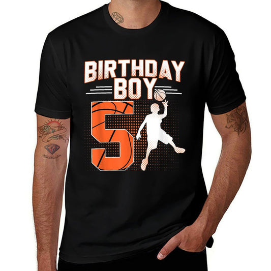 Basketball Birthday Boy 5th Birthday 5 Years Old Birthday  Rolled Sleeves T-Shirt