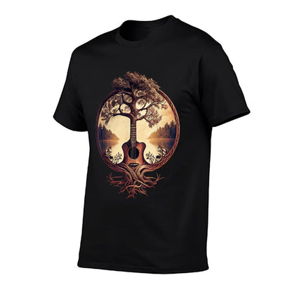 Acoustic Guitar Tree By The Lake Guitarist  Quick-drying T-Shirt