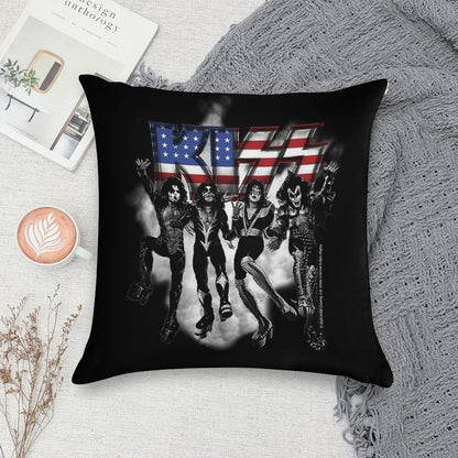 KISS ® The Band - Destroyer Black And White Fog USA Logo Soft Gift Ready Throw Pillow