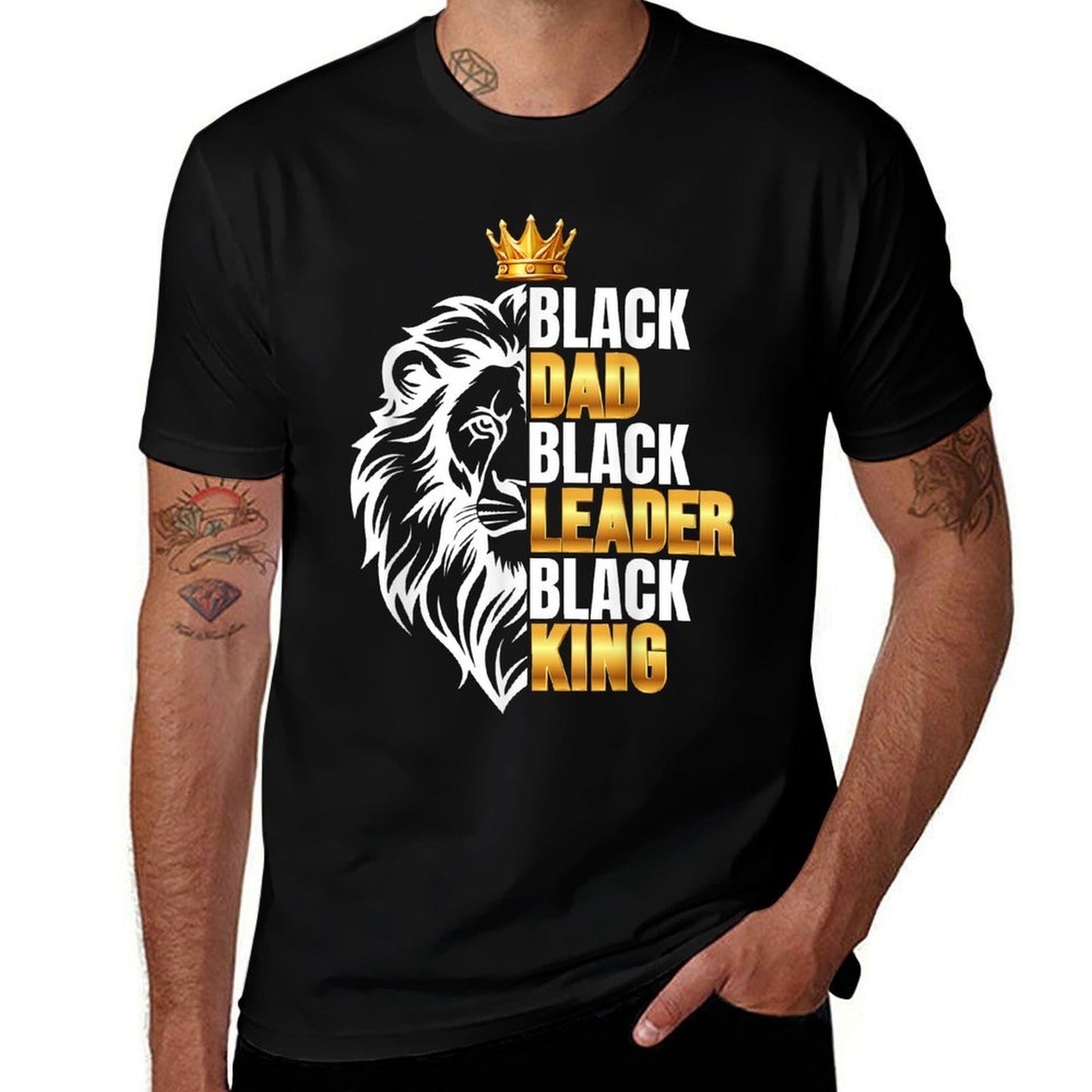 Black Men African Lion Father Day Dad Leader Black King  Relaxed-fit T-Shirt