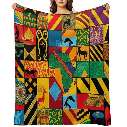 Traditional Brilliance Patchwork of Colorful African Fabrics Durable Throw Blanket