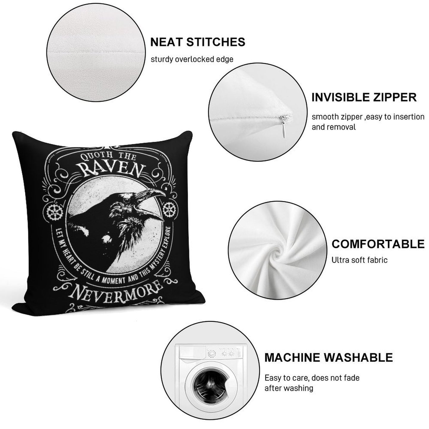 Nevermore - Quoth The Raven - The Raven by Edgar Allen Poe Soft Easy Maintenance Throw Pillow