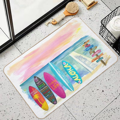 Surfboard Philosophy  - Enjoy Life, Travel And Surf - Surfboard Wall  Easy Maintenance Bath Mat