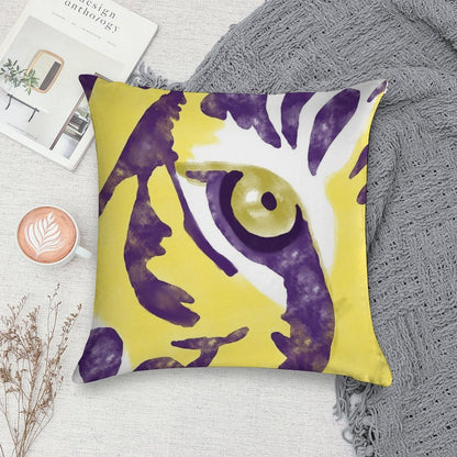 Purple And Gold Watercolor Tiger Artwork Soft Reinforced Edging Throw Pillow