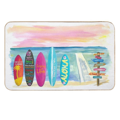 Surfboard Philosophy  - Enjoy Life, Travel And Surf - Surfboard Wall  Easy Maintenance Bath Mat