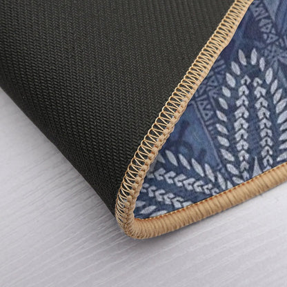 Blue Hawaiian Tapa And Plumeria  High-Traffic Bath Mat