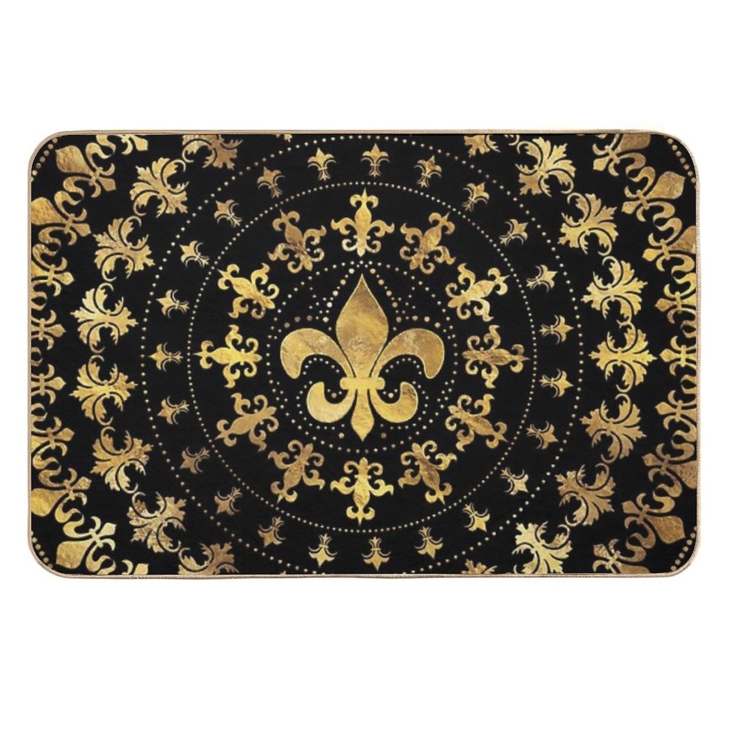 Fleur-de-lis - Circular Ornament - Gold And Black  Anti-Trip Bath Mat
