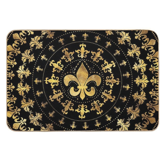 Fleur-de-lis - Circular Ornament - Gold And Black  Anti-Trip Bath Mat
