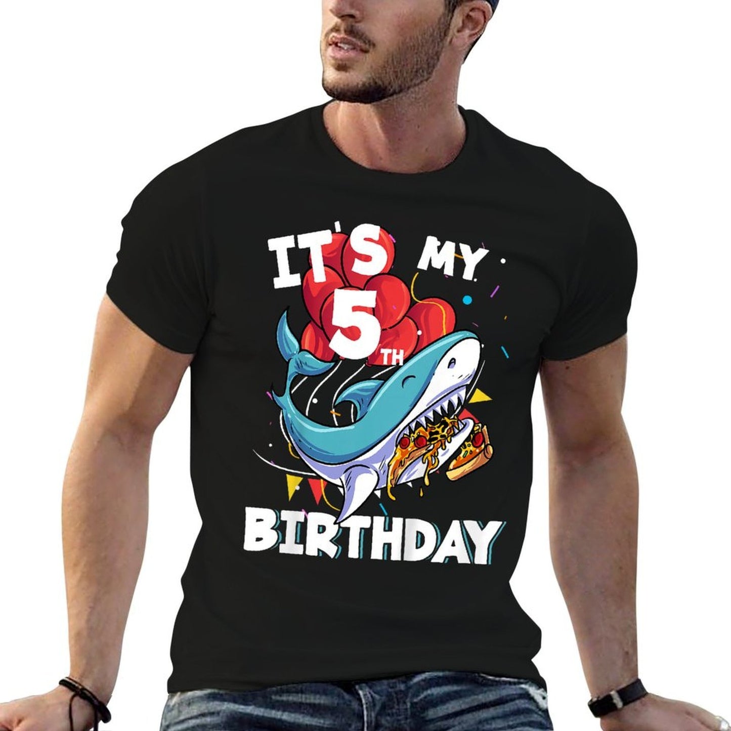 Kids It's My 5th Birthday 5 Year Old Shark Birthday  Stretchy T-Shirt