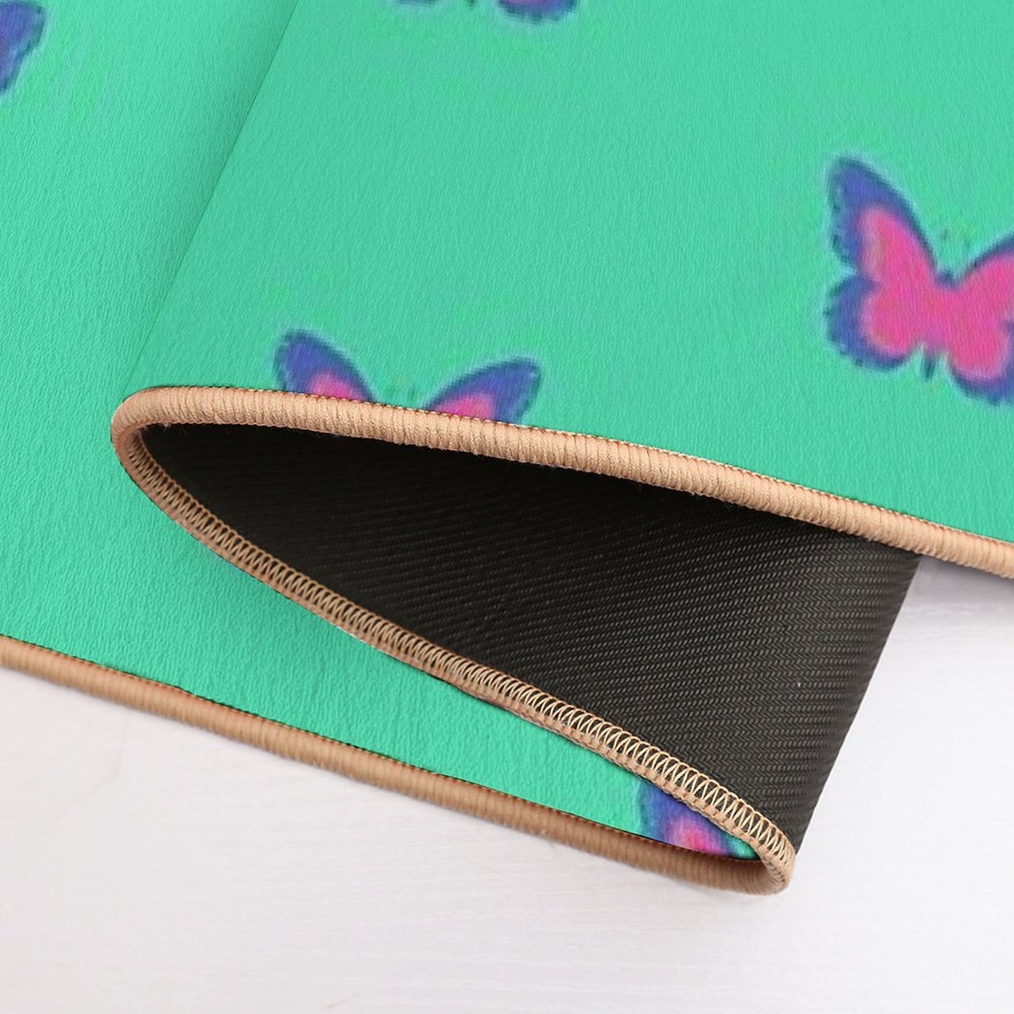 Blue And Pink Butterflies on Mint Green  Repositionable Bath Mat