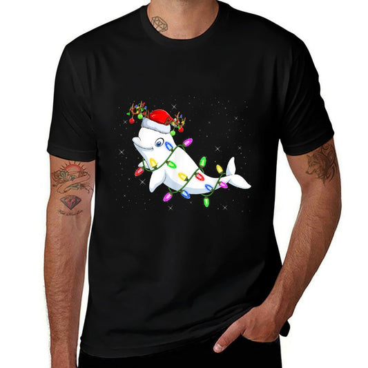 Beluga Whale Lover Xmas Lights Santa Beluga Whale Christmas  Lightweight T-Shirt