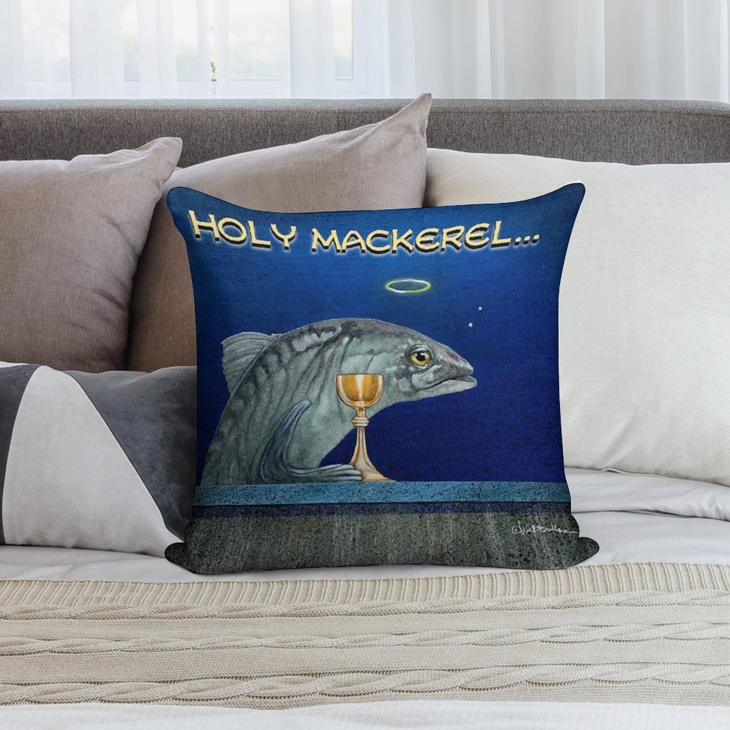 Holy Mackerel... Soft Luxury Feel Throw Pillow