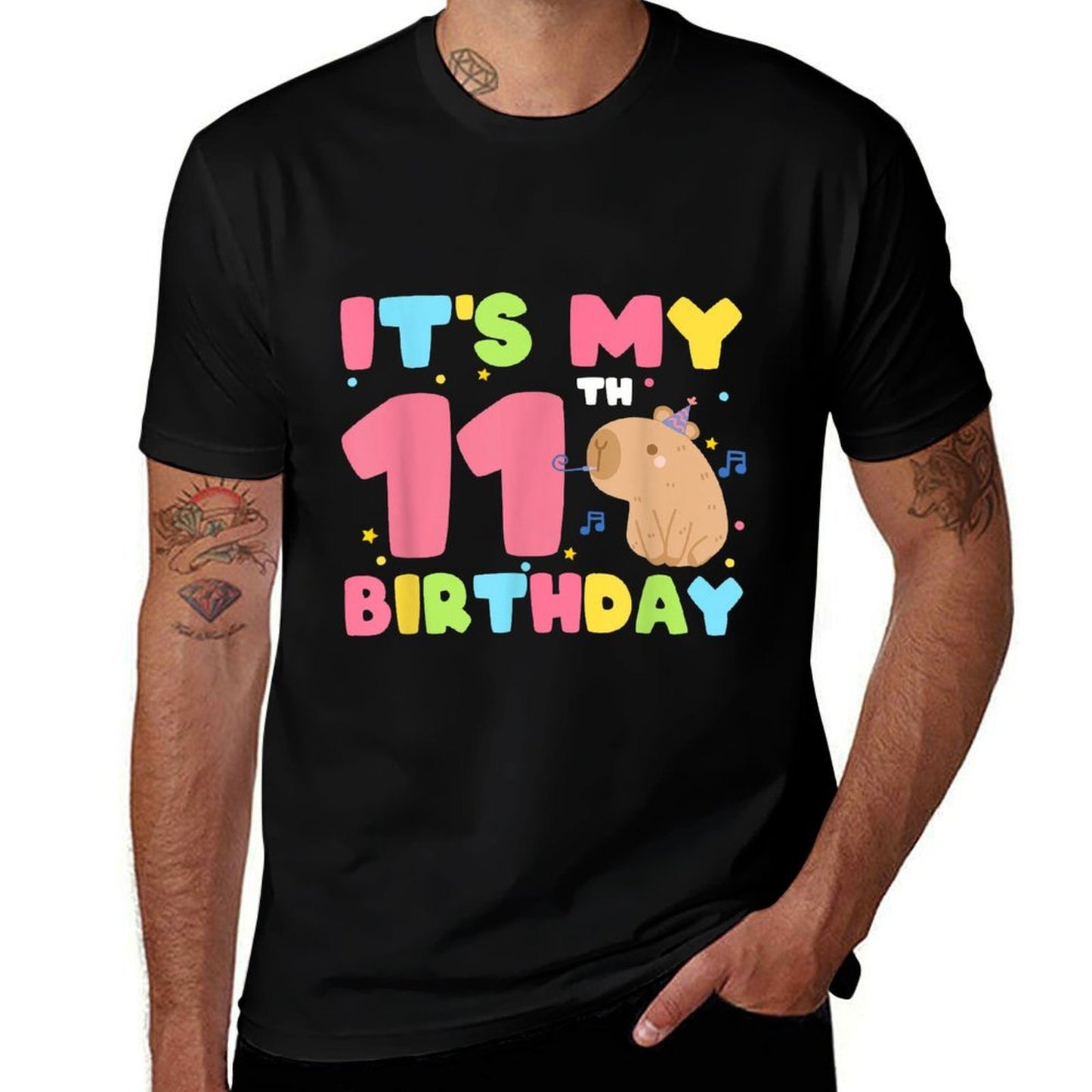 It's My 11th Birthday Capybara 11 Years Old Capy Birthday  Polyester Blend T-Shirt