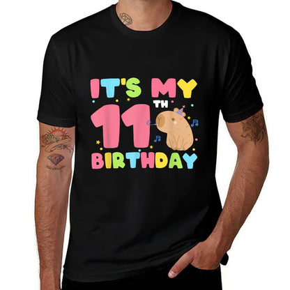 It's My 11th Birthday Capybara 11 Years Old Capy Birthday  Polyester Blend T-Shirt