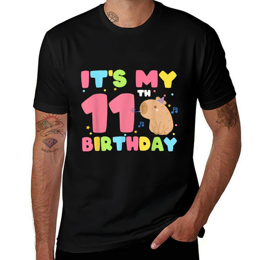 It's My 11th Birthday Capybara 11 Years Old Capy Birthday  Polyester Blend T-Shirt