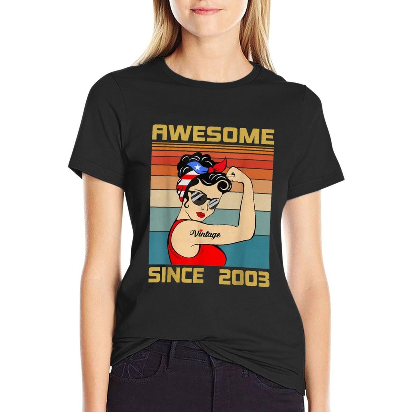 22th Birthday Gift 22 Years Old For Women Retro Vintage 2003  Eco-friendly Material T-Shirt