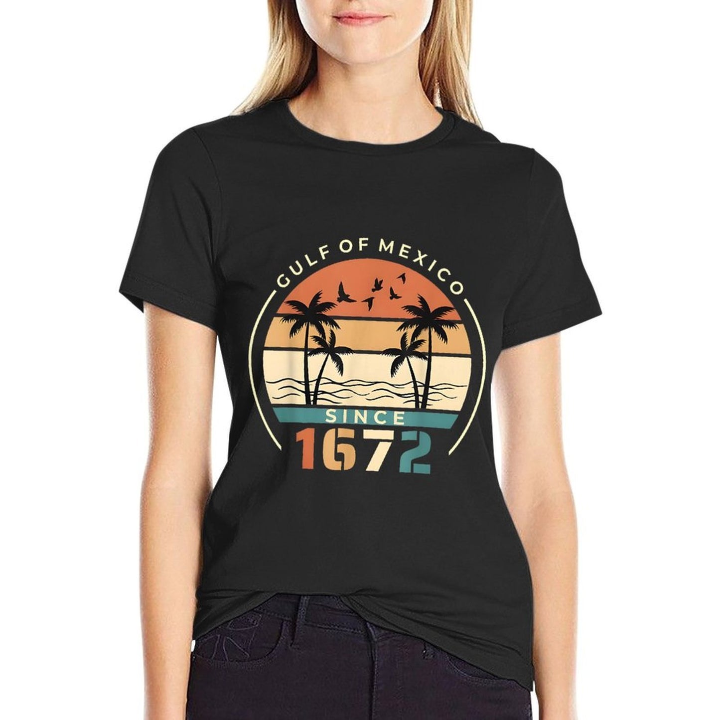 Gulf of Mexico Since 1672 Retro Vintage Beach  Oversized Silhouette T-Shirt