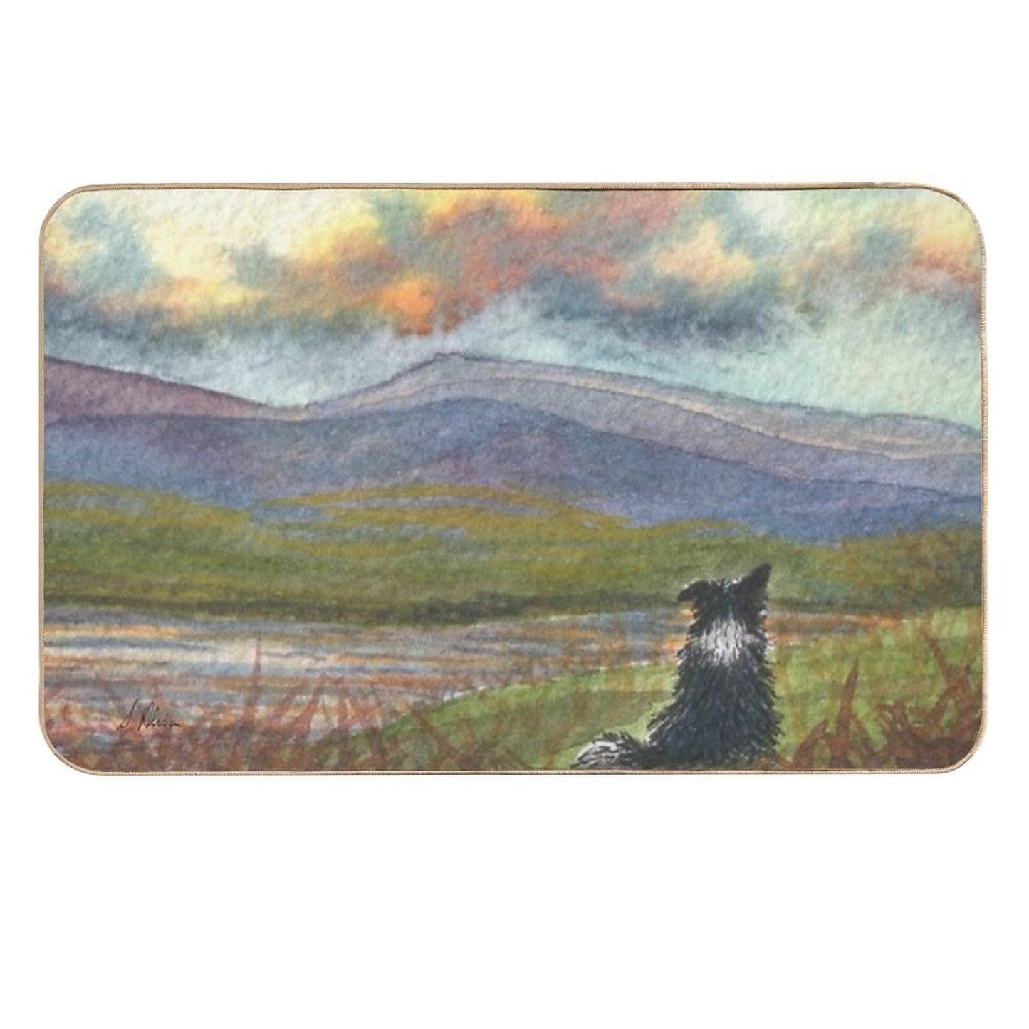 Border Collie Dog Meditates on The Hills And Mountains before Him  Slip-Resistant Bath Mat