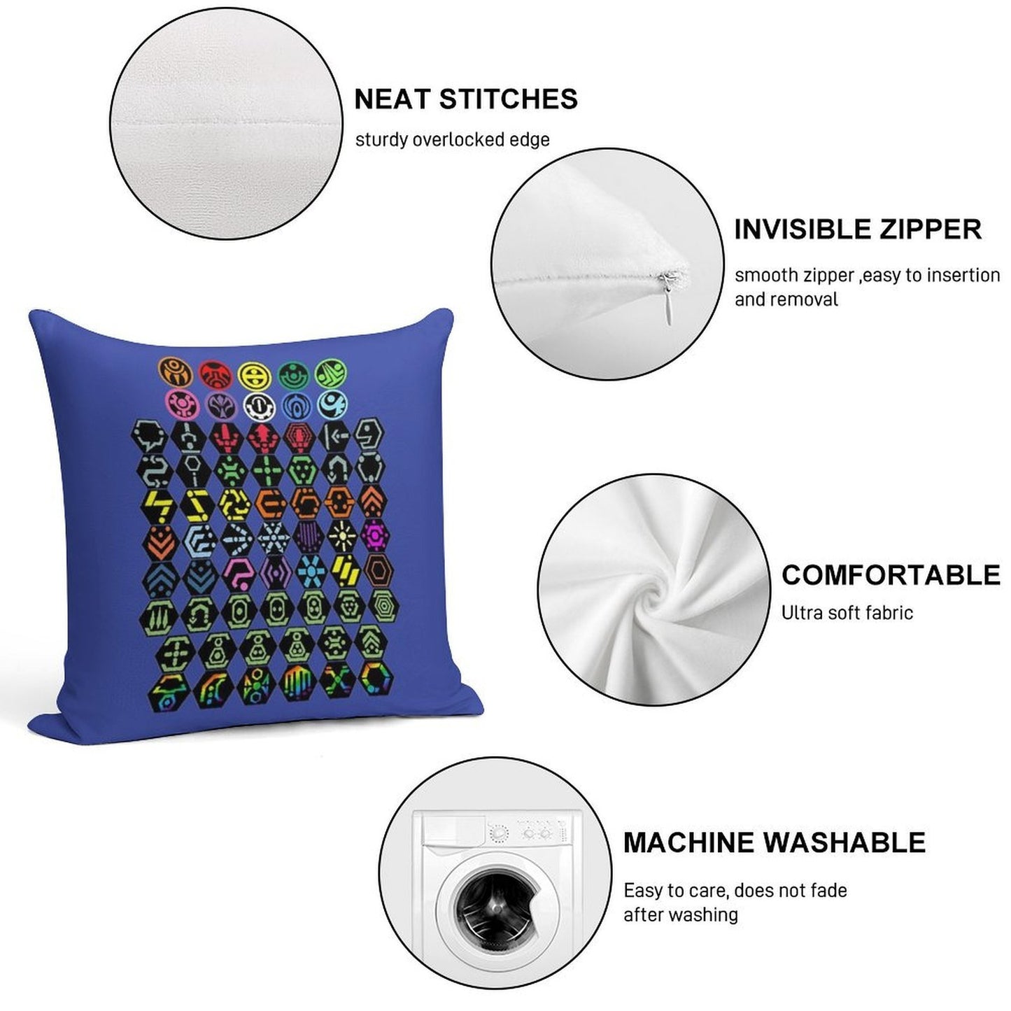 Phantasy Star Online - Icons Soft Hidden Zipper Throw Pillow