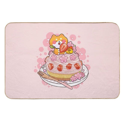 Cute Shiba Inu Sakura Mont Blanc Cake  Fade-Resistant Bath Mat