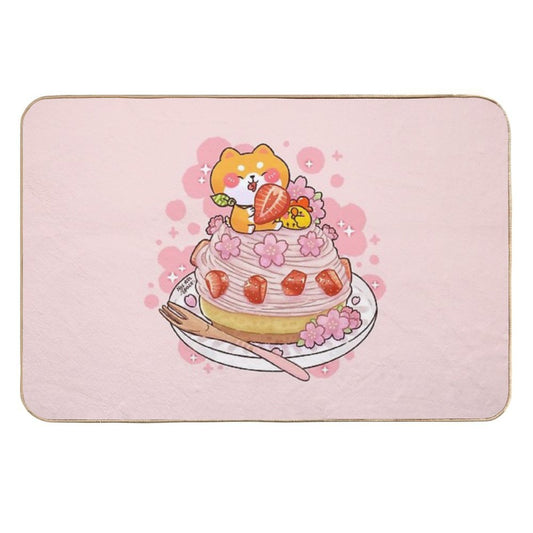 Cute Shiba Inu Sakura Mont Blanc Cake  Fade-Resistant Bath Mat