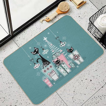 Vintage Kitty Christmas II ©studioxtine  Toxin-Free Bath Mat