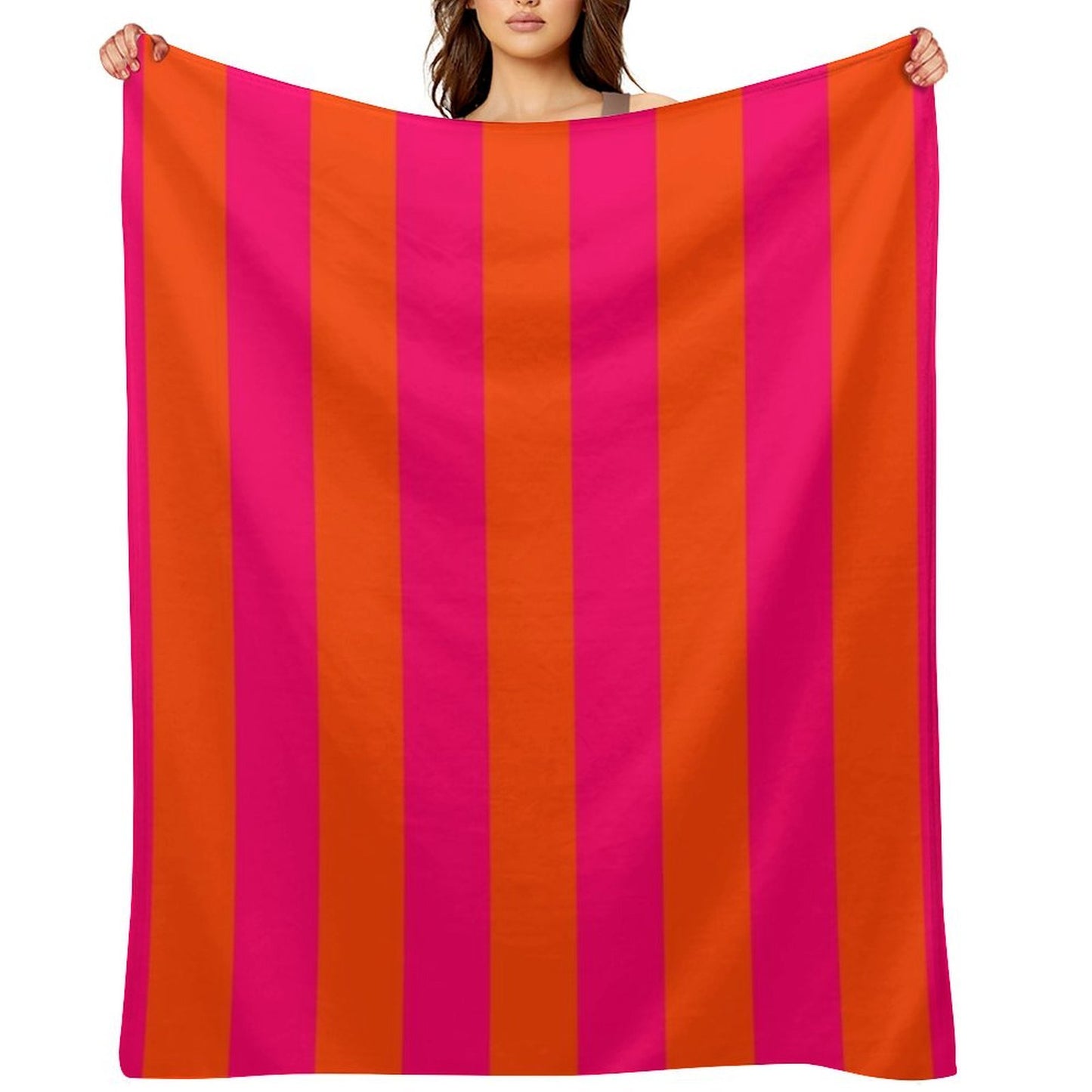Bright Neon Pink And Orange Vertical Cabana Tent Stripes Multi-functional Throw Blanket