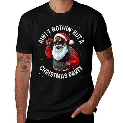 African American Santa Claus Christmas Pajama Men And Women  Heathered Texture T-Shirt