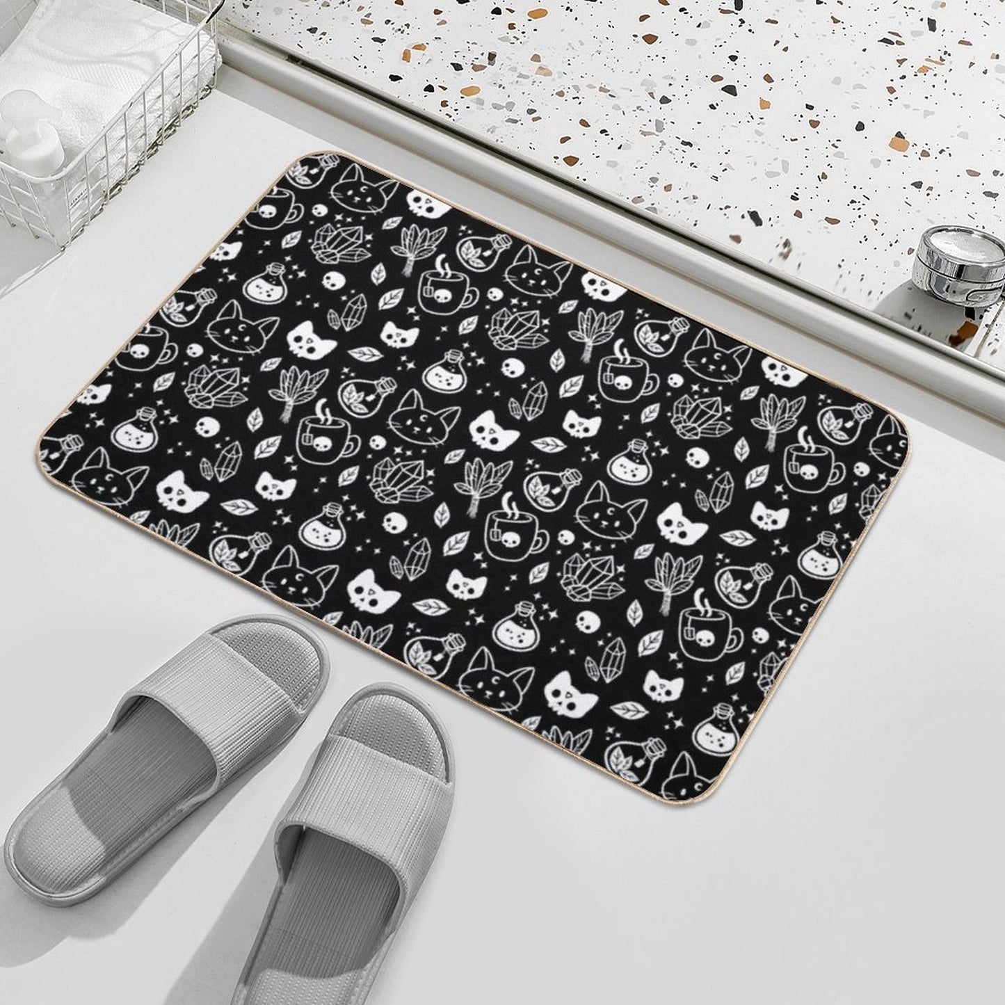 Herb Witch  Black And White  Nikury Durable Bath Mat