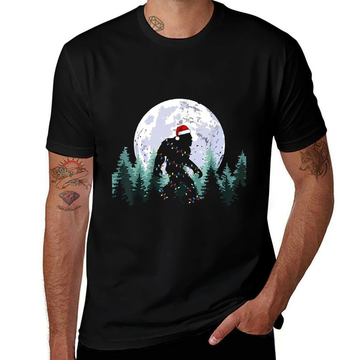 Christmas Bigfoot Sasquatch Tree Lights Funny Xmas Men Boys Comfortable T-Shirt