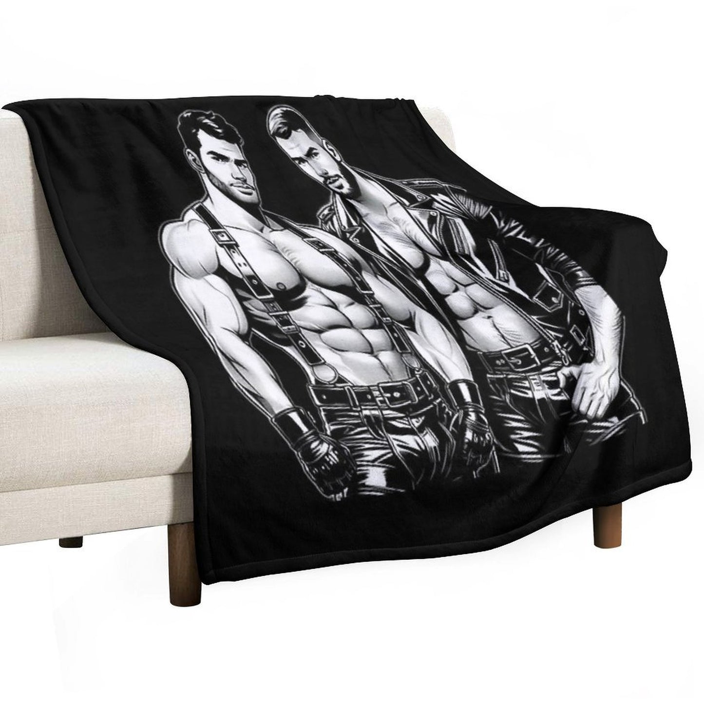 Gay Leder Chaps in Chaps Tom of Finland Tribute Leather Bikers Hangout Pride Graphic Design Velvety-soft Throw Blanket