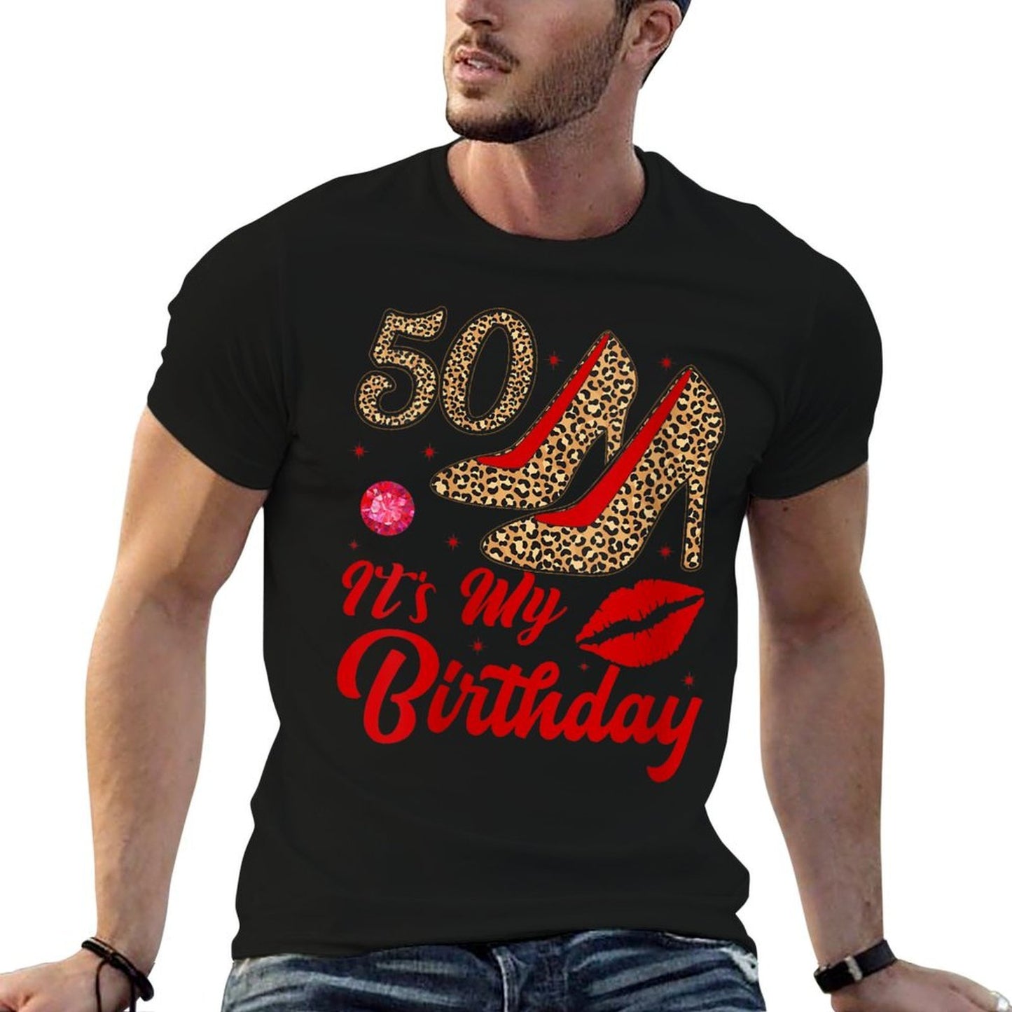 Womens Women It's My 50th Leopard High Heels Happy 50th Birthday  Lightweight T-Shirt