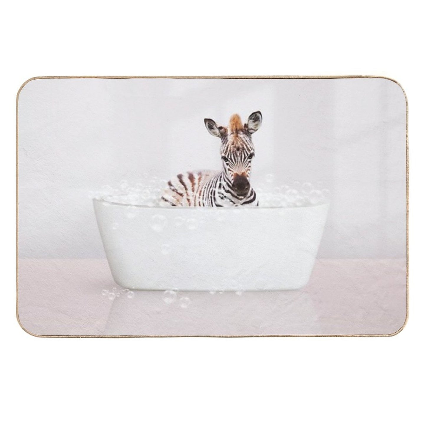 Baby Zebra  in Modern Bathtub Pink Print, Baby Zebra Bathing, Animals in Bathtub Art by Synplus  Absorbent Bath Mat