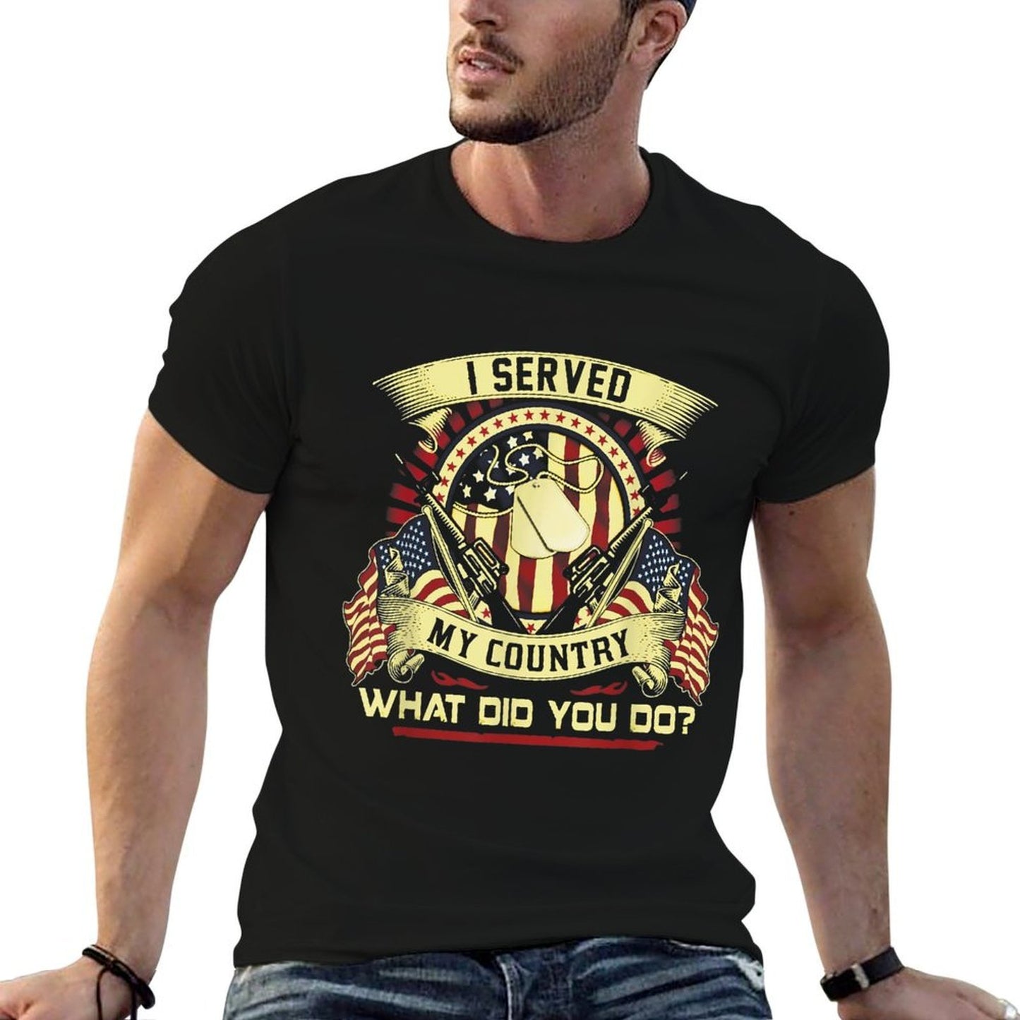I Served My Country What DIs You Do  Ribbed Collar T-Shirt