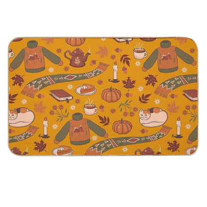 Autumn Cute Pattern on Yellow Background  Fade-Resistant Bath Mat