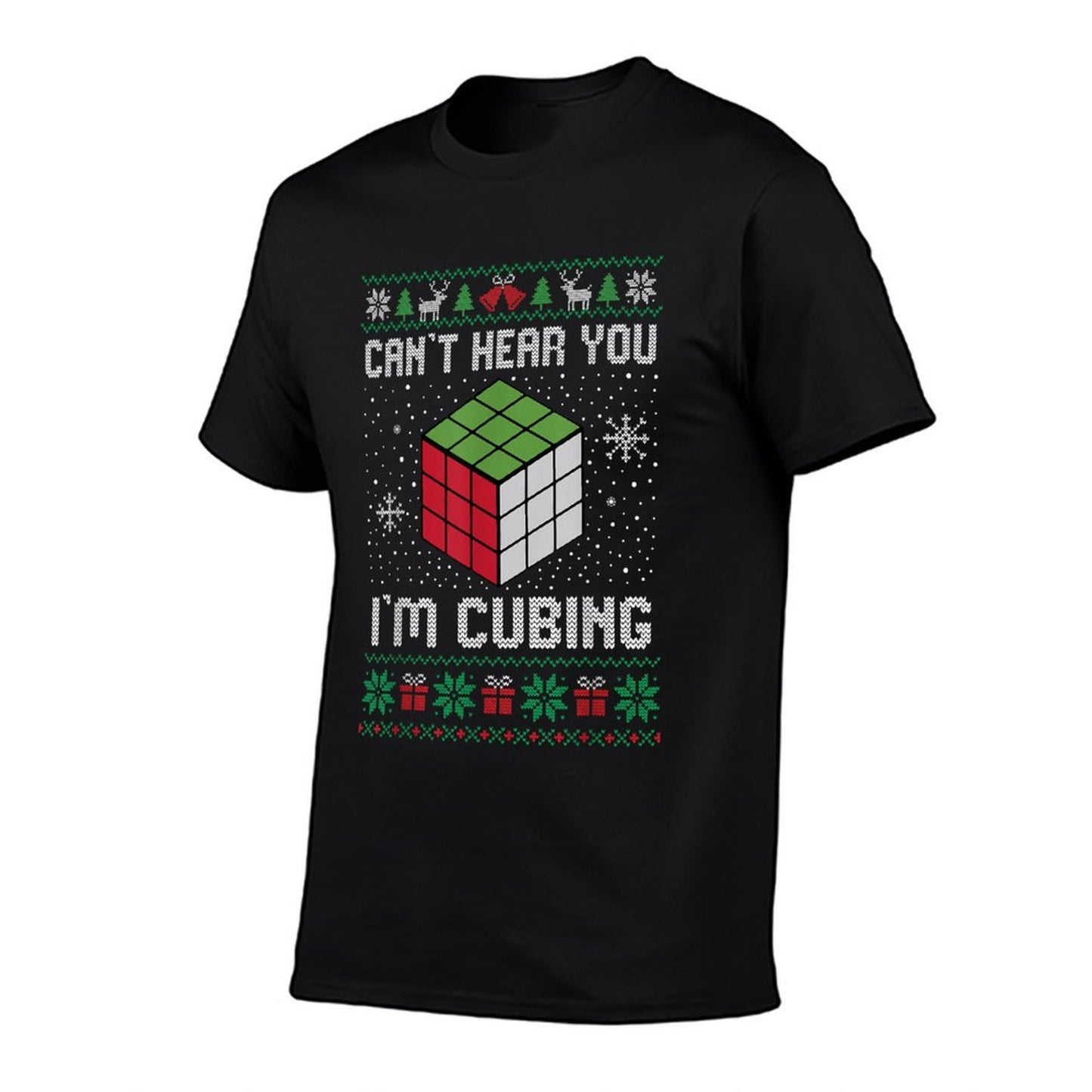 Cant Hear You Im Cubing Funny Speed Cube Ugly Christmas  Oversized Silhouette T-Shirt
